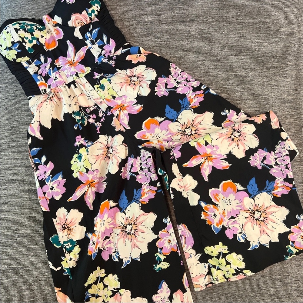 Band Of Gypsies Women’s XS Sleeveless Floral Jumpsuit Wide Leg Pant Strapless
